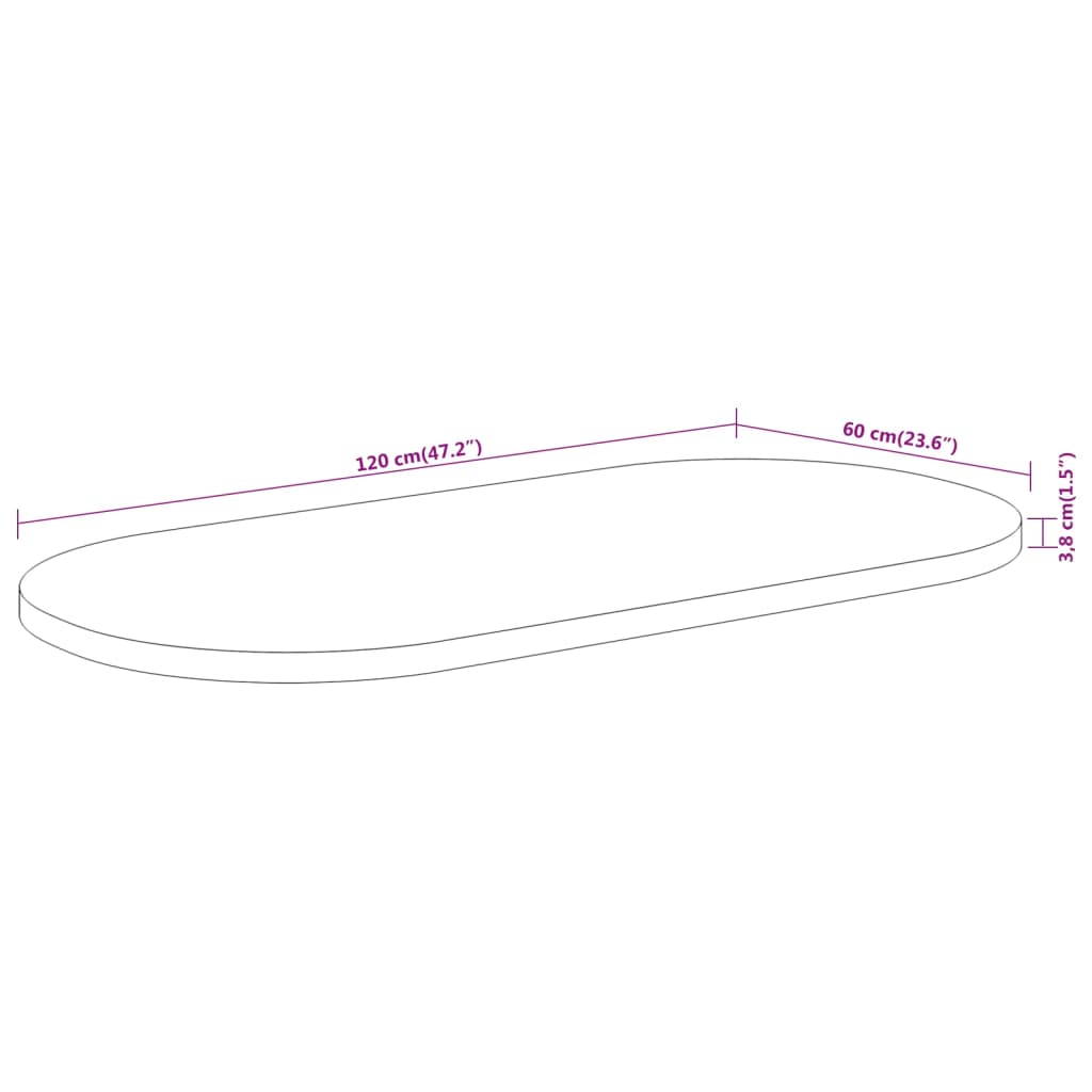 Table Top 120x60x3.8 cm Oval Solid Wood Acacia