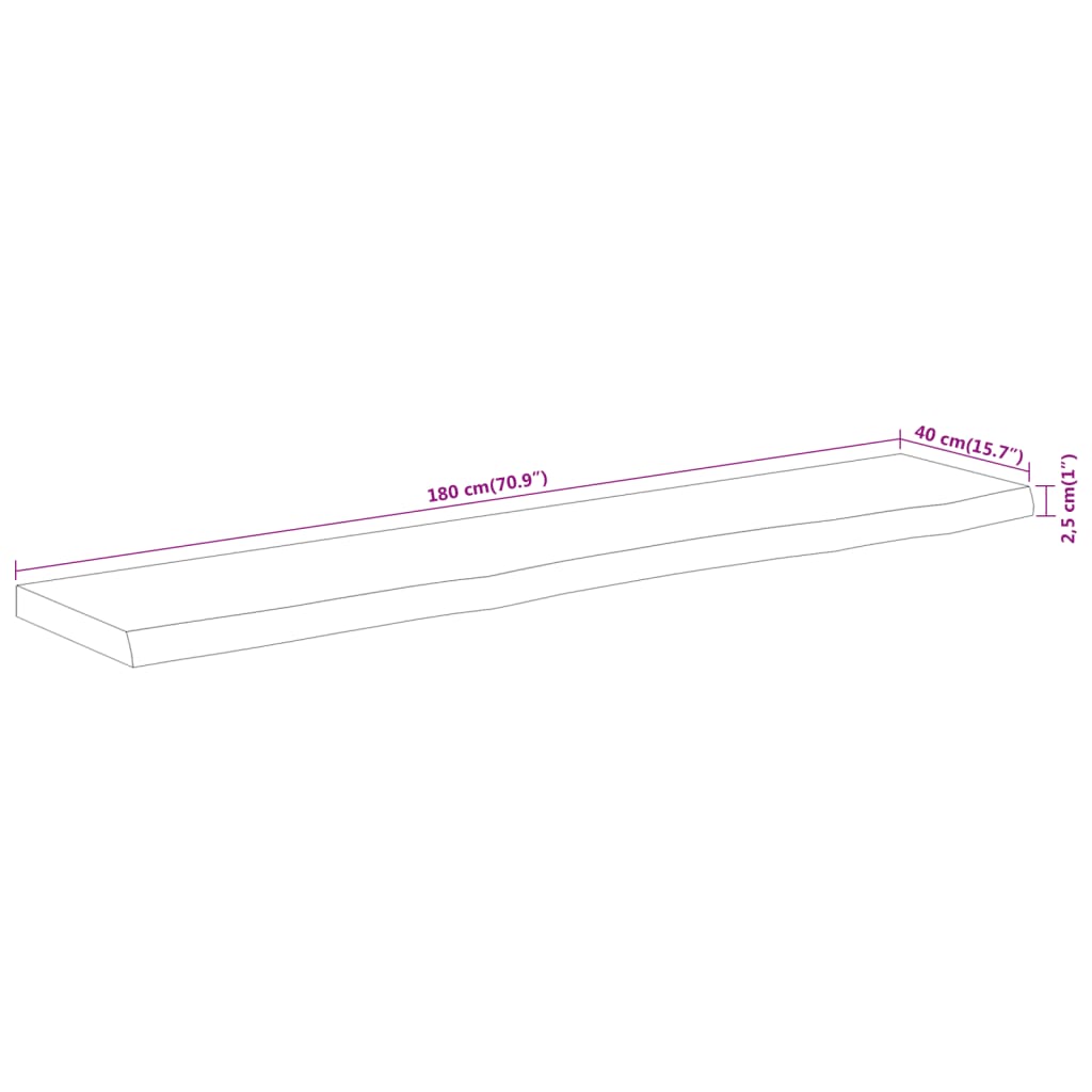 Table Top 180x40x2.5 cm Rectangular Solid Wood Acacia Live Edge