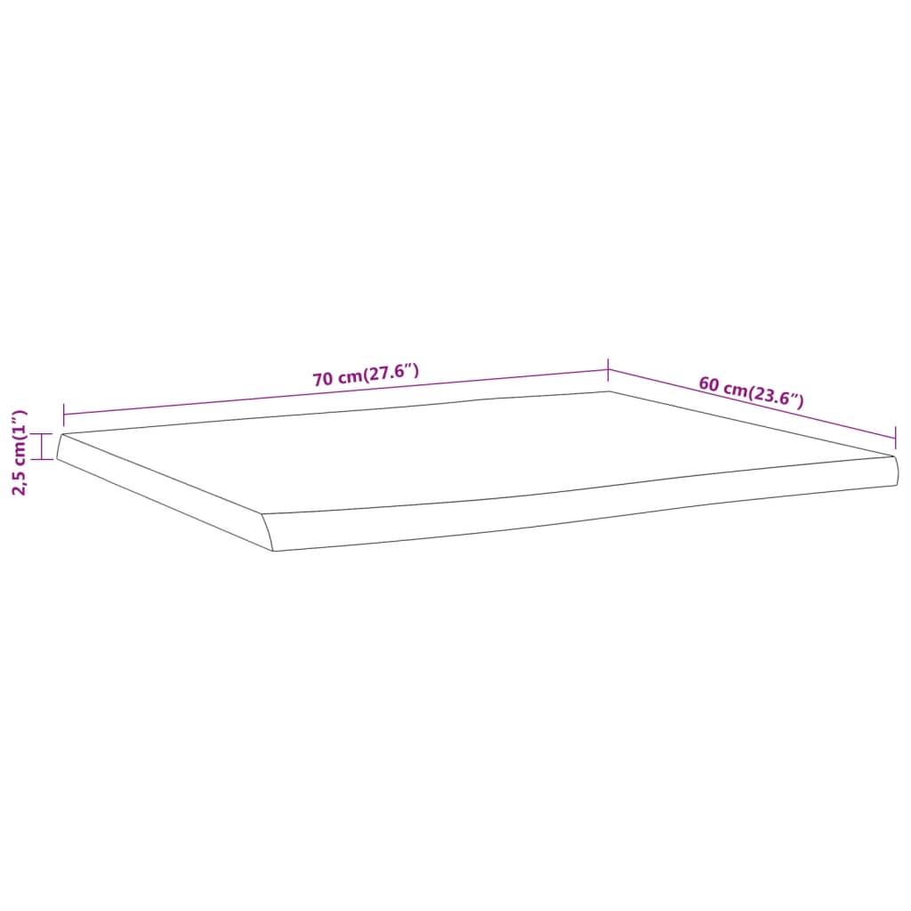 Table Top 70x60x2.5 cm Rectangular Solid Wood Acacia Live Edge