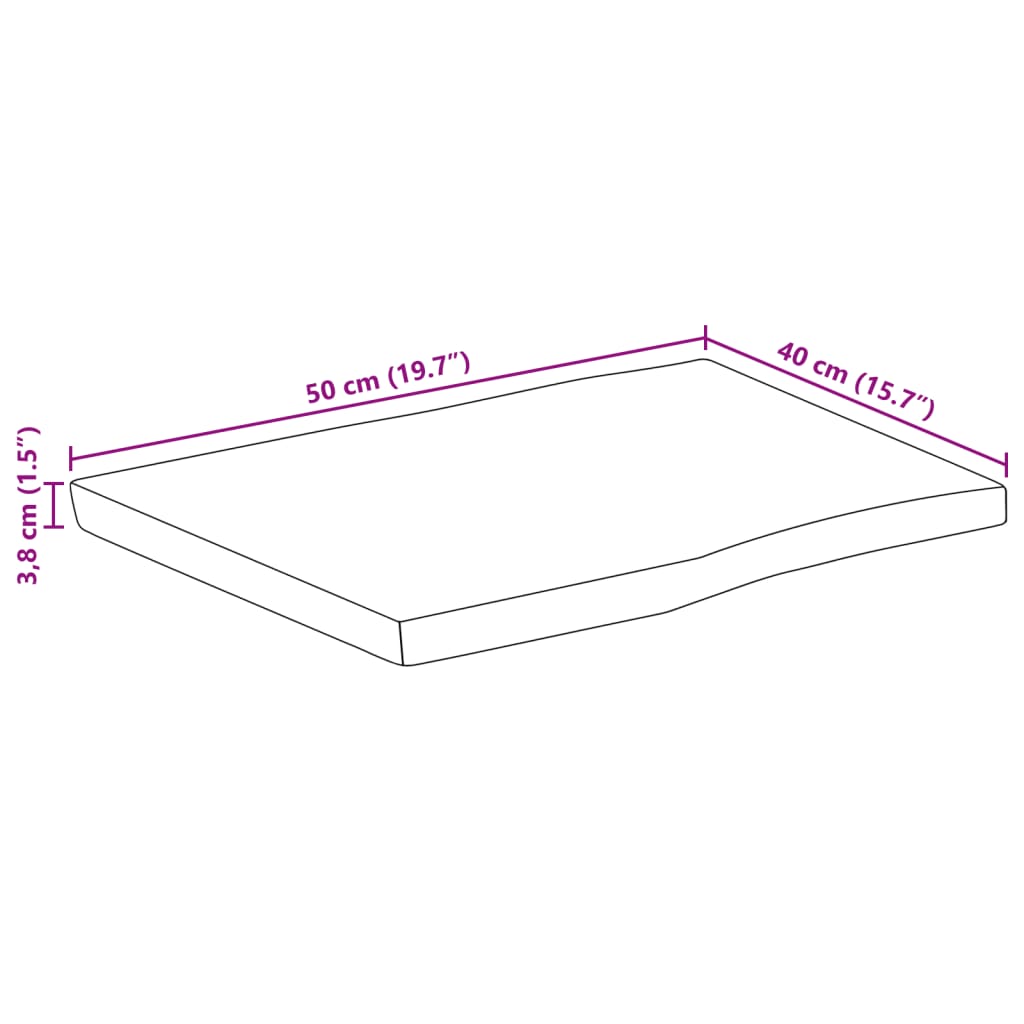 Table Top 50x40x3.8 cm Rectangular Solid Wood Acacia Live Edge