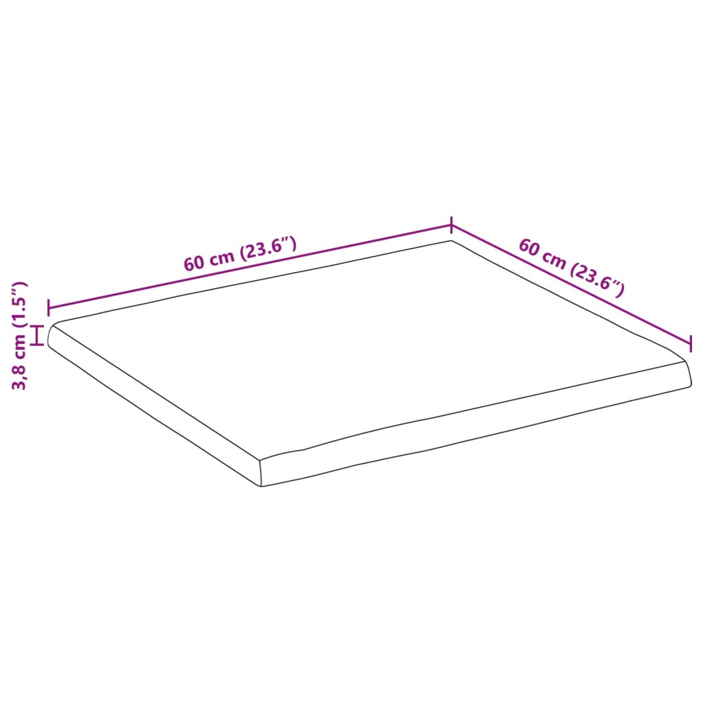 Table Top 60x60x3.8 cm Rectangular Solid Wood Acacia Live Edge