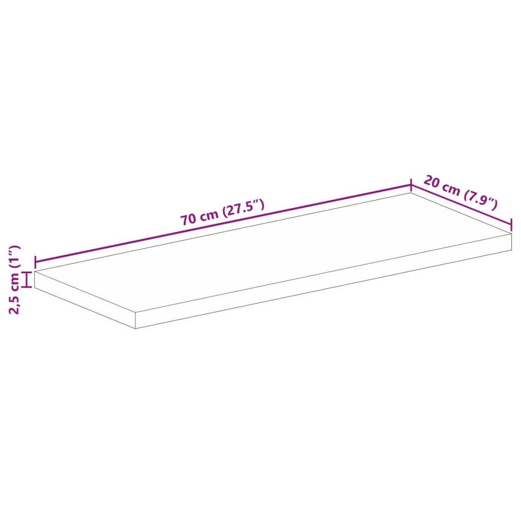 Table Top 70x20x2.5 cm Rectangular Solid Wood Acacia