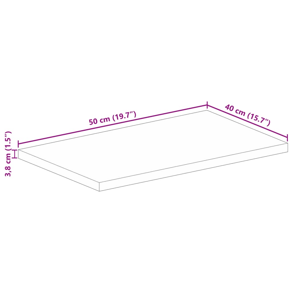 Table Top 50x40x3.8 cm Rectangular Solid Wood Acacia