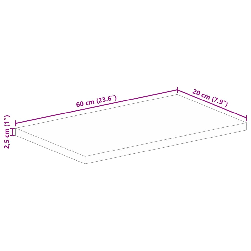 Table Top 60x20x2.5 cm Rectangular Solid Wood Reclaimed