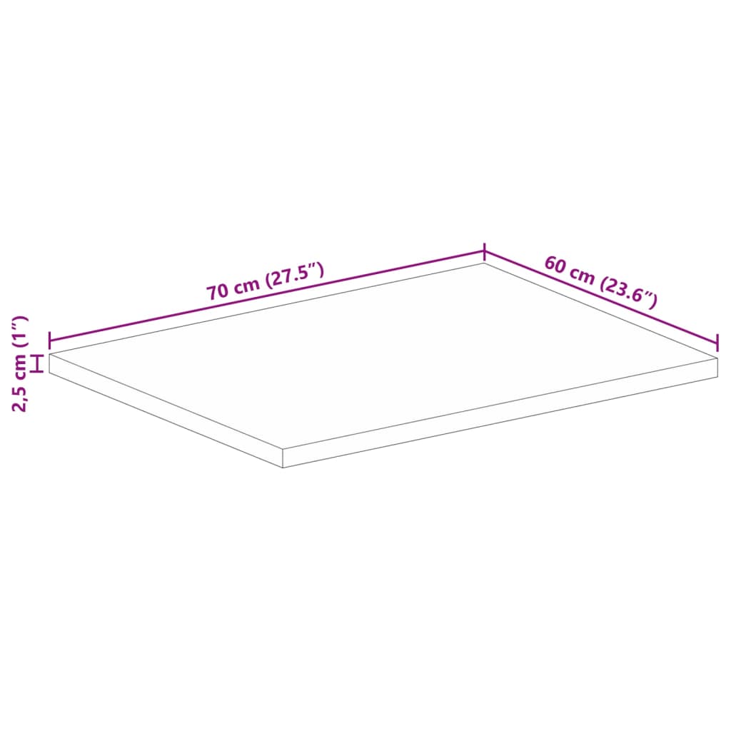 Table Top 70x60x2.5 cm Rectangular Solid Wood Reclaimed