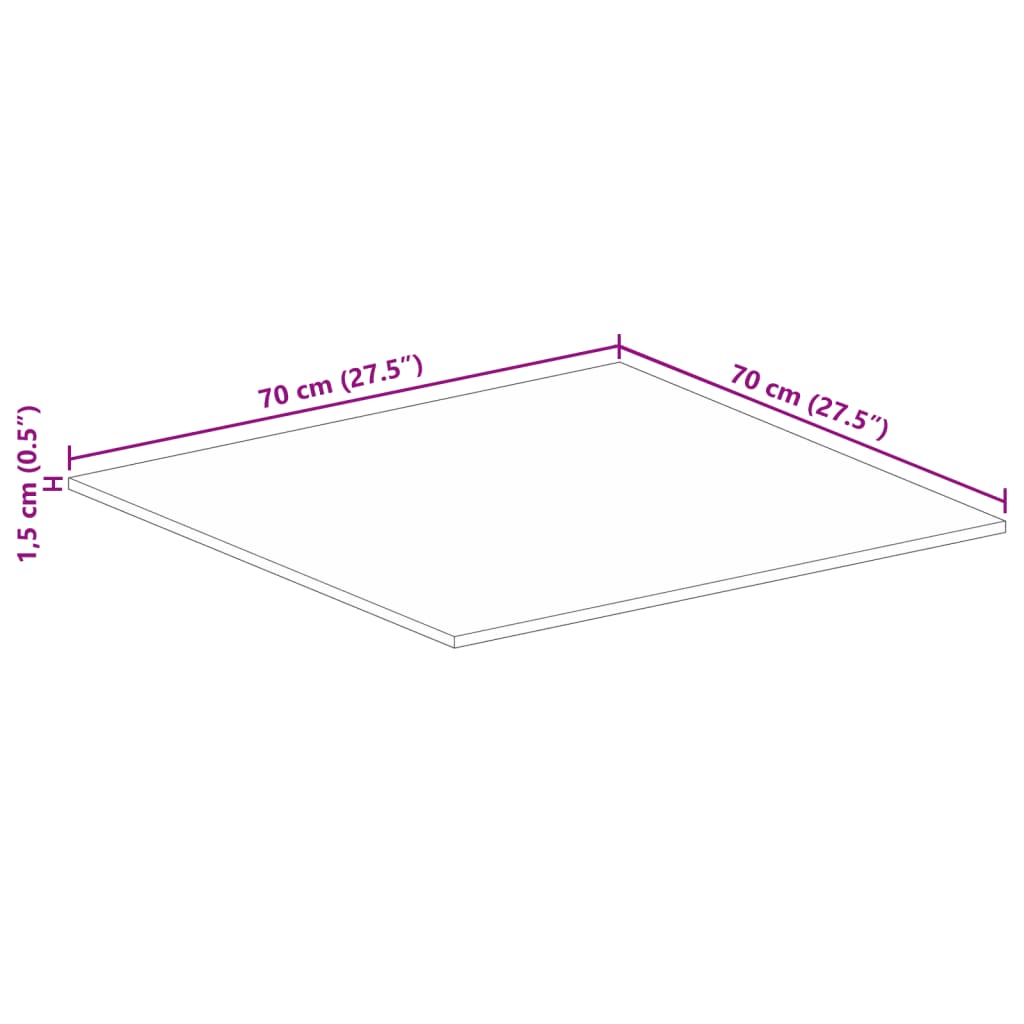 Table Top 70x70x1.5 cm Square Solid Wood Reclaimed