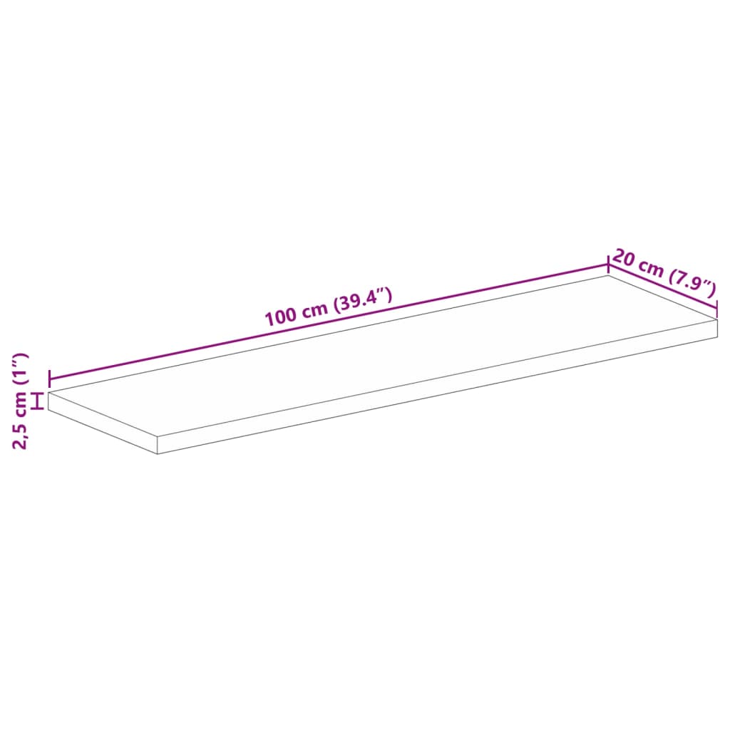 Table Top 100x20x2.5 cm Rectangular Solid Wood Rough Mango