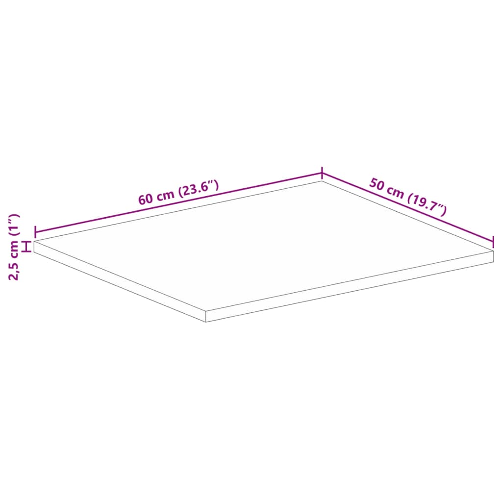 Table Top 60x50x2.5 cm Rectangular Solid Wood Rough Mango