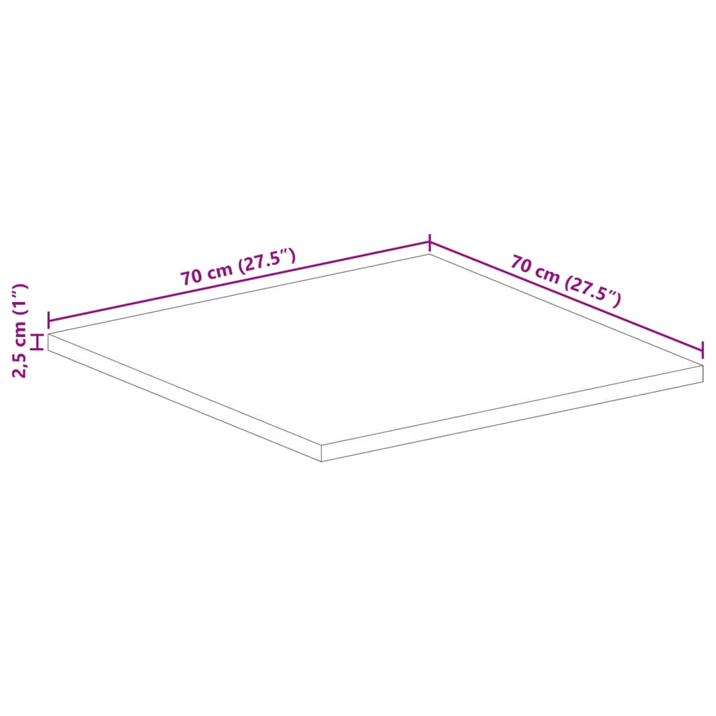 Table Top 70x70x2.5 cm Square Solid Wood Rough Mango