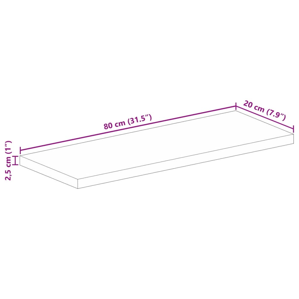 Table Top 80x20x2.5 cm Rectangular Solid Wood Mango