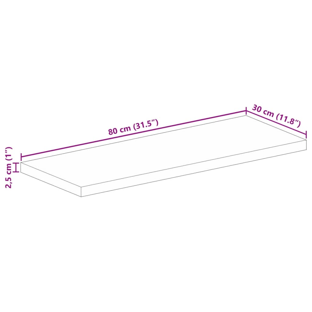 Table Top 80x30x2.5 cm Rectangular Solid Wood Mango