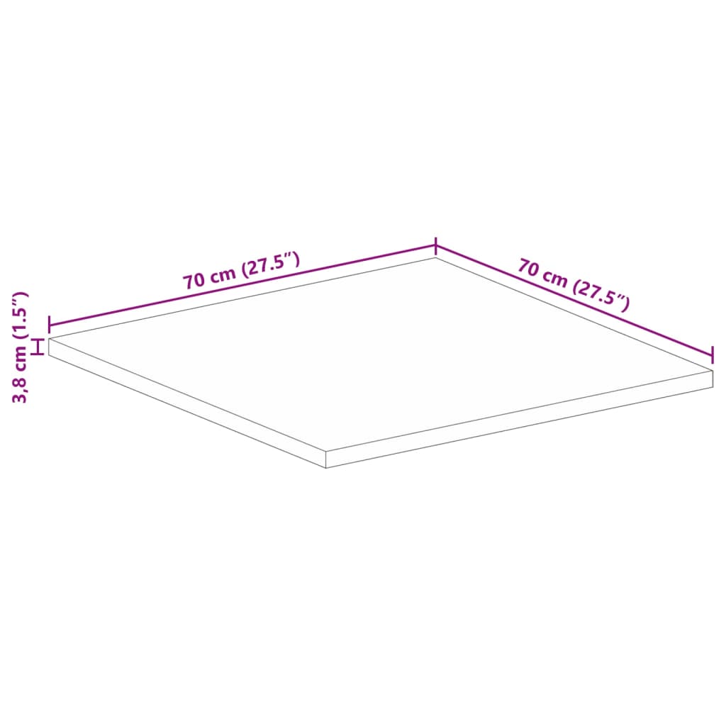 Table Top 70x70x3.8 cm Square Solid Wood Mango