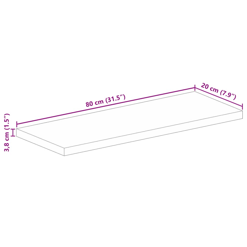 Table Top 80x20x3.8 cm Rectangular Solid Wood Mango