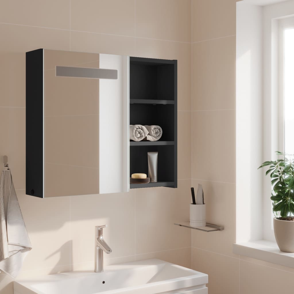 Bathroom Mirror Cabinet with LED Light Grey 60x13x52 cm