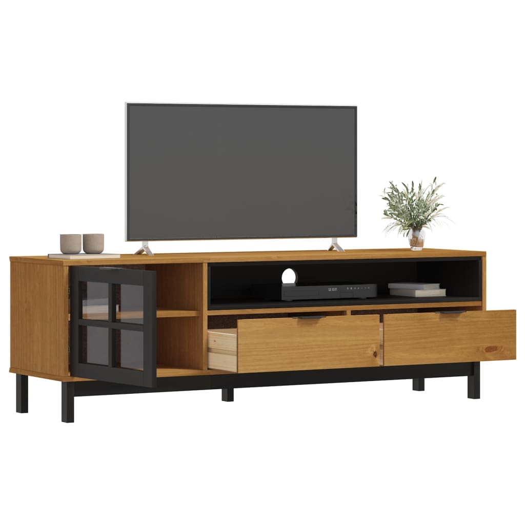 TV Cabinet with Glass Door FLAM 158x40x50 cm Solid Wood Pine