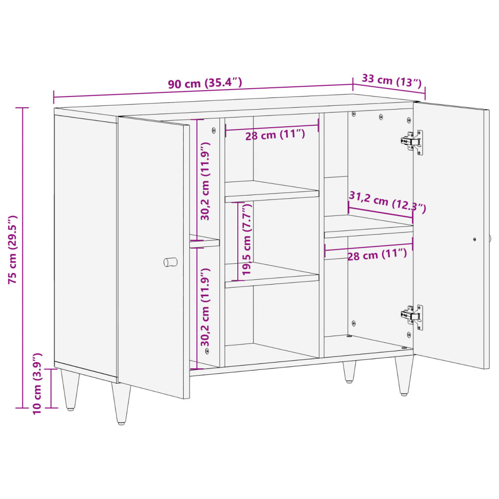 Side Cabinet 90x33x75 cm Solid Wood Mango