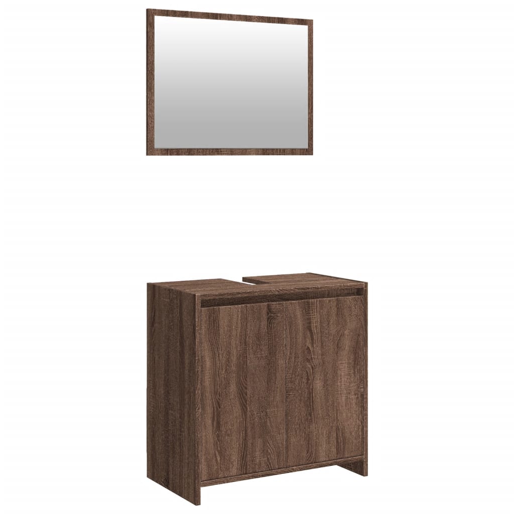 2 Piece Bathroom Furniture Set Brown Oak Engineered Wood