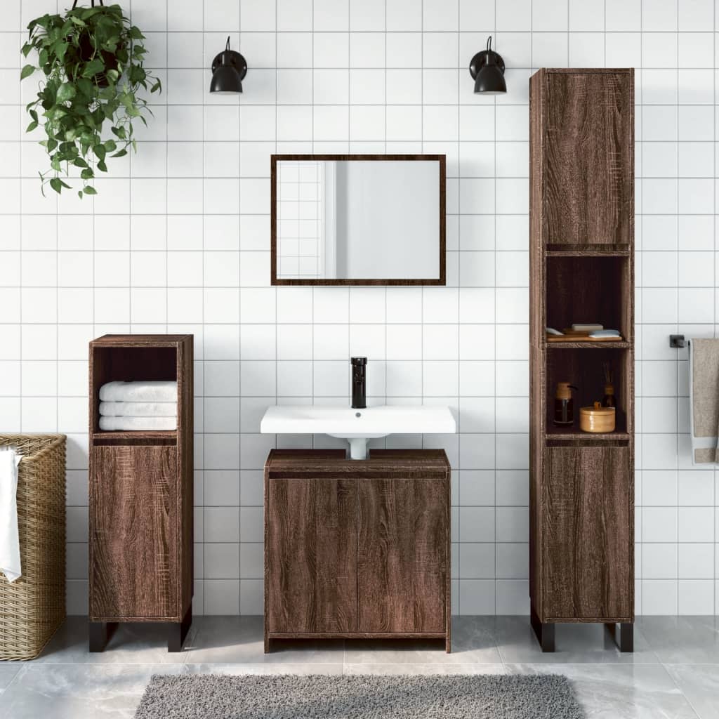 2 Piece Bathroom Furniture Set Brown Oak Engineered Wood