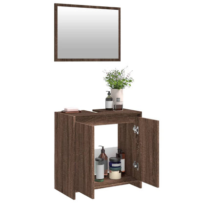 2 Piece Bathroom Furniture Set Brown Oak Engineered Wood