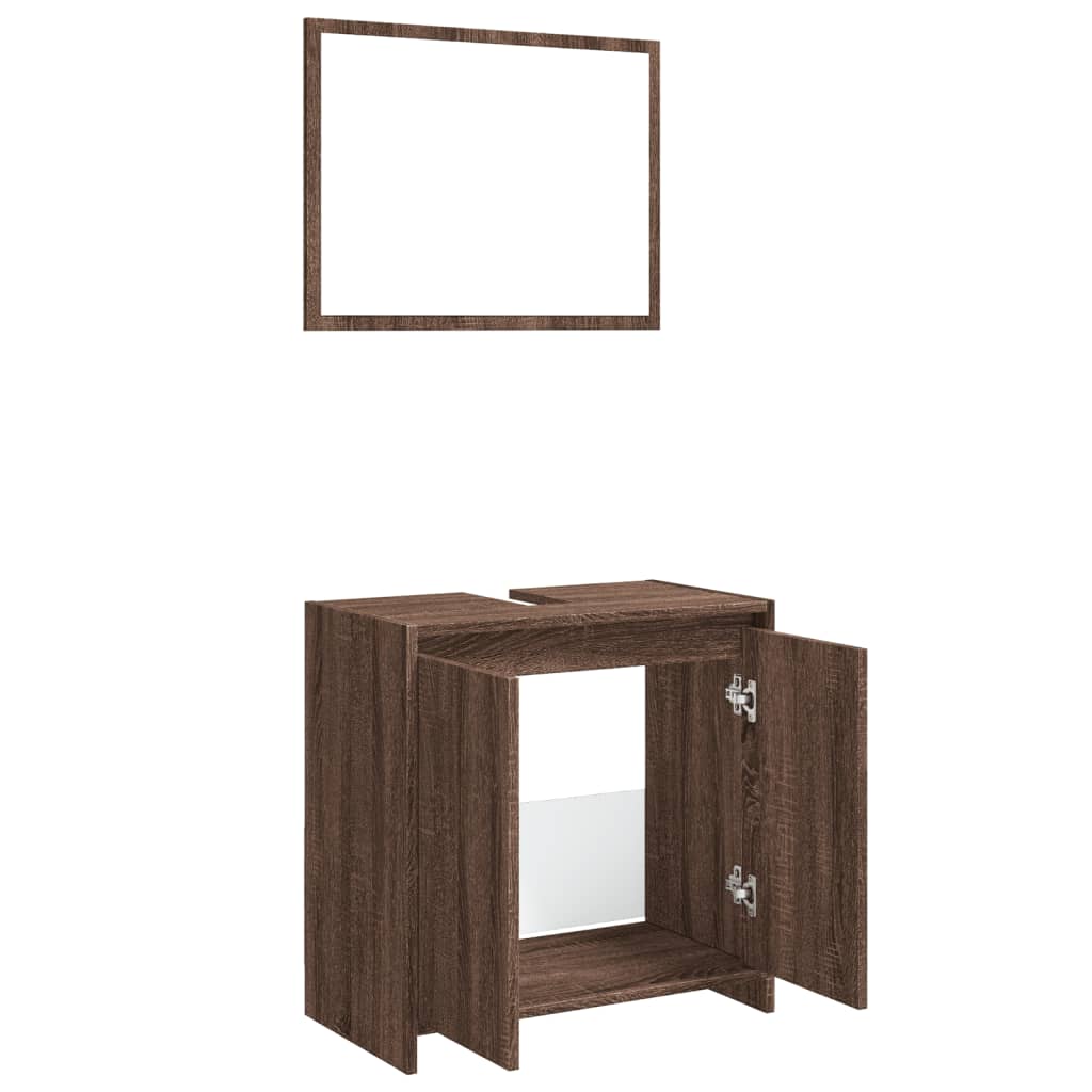 2 Piece Bathroom Furniture Set Brown Oak Engineered Wood