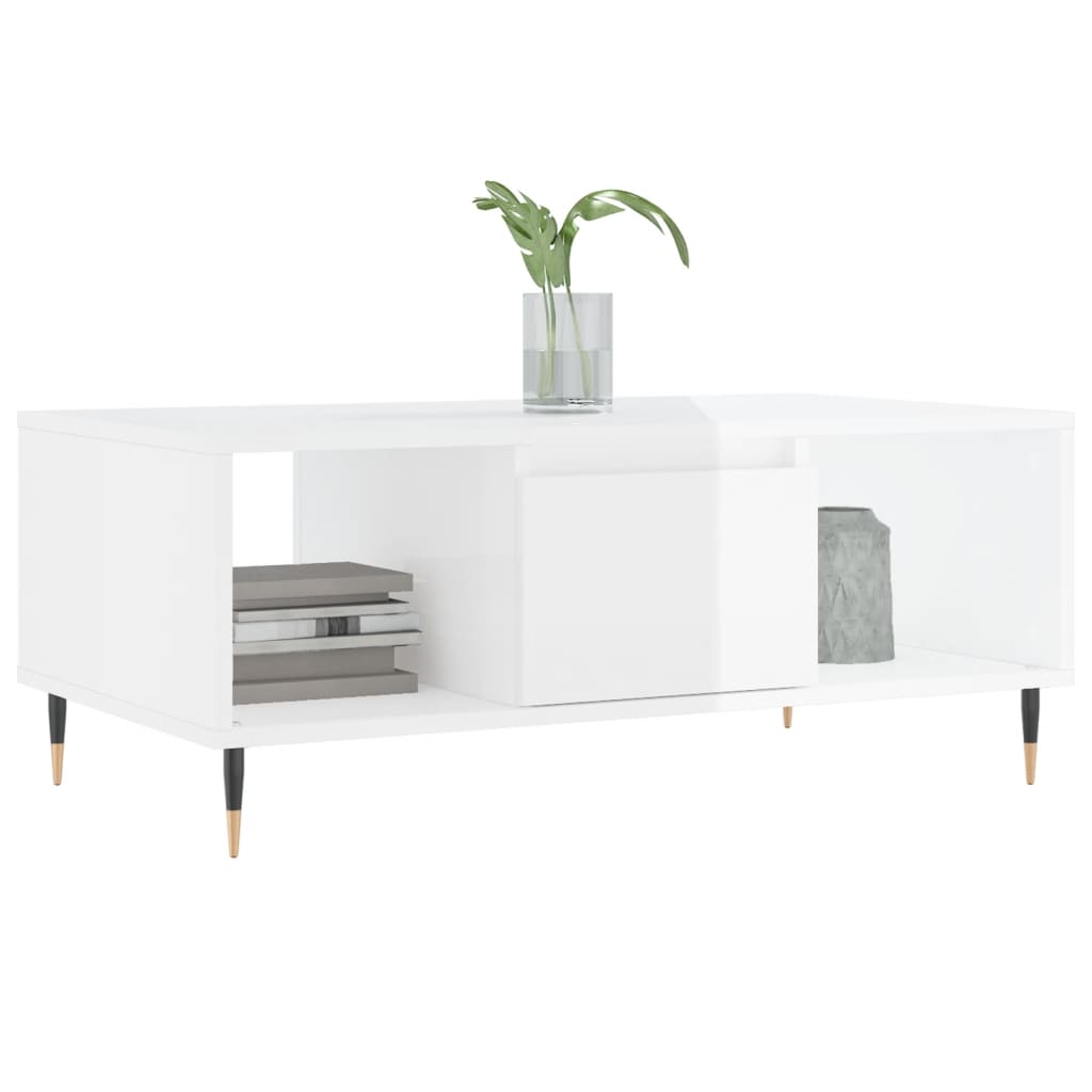 Coffee Table High Gloss White 90x50x36.5 cm Engineered Wood