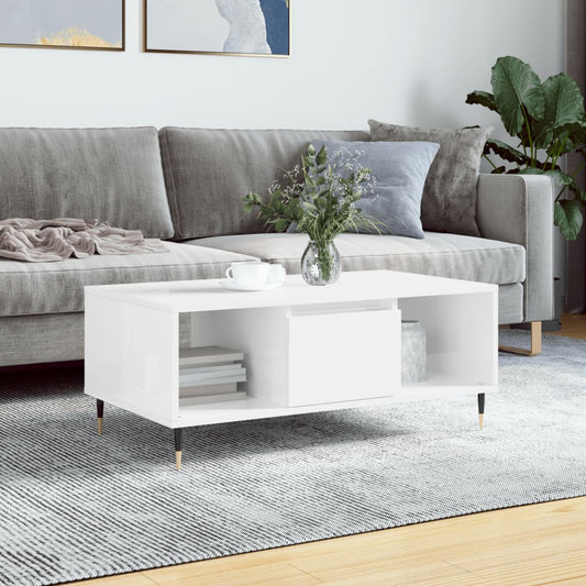 Coffee Table High Gloss White 90x50x36.5 cm Engineered Wood