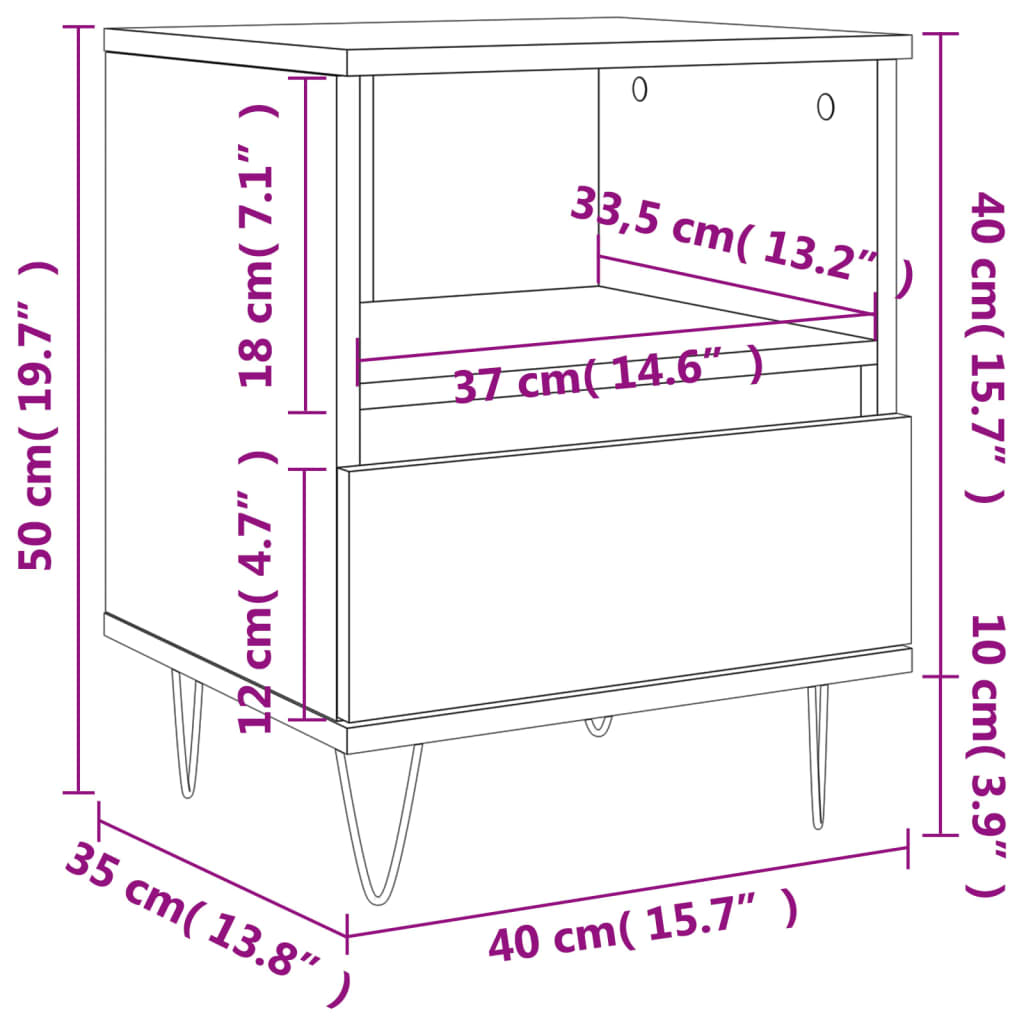 Bedside Cabinet Brown Oak 40x35x50 cm Engineered Wood