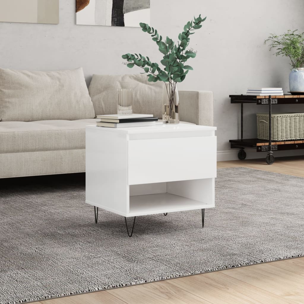 Coffee Table High Gloss White 50x46x50 cm Engineered Wood