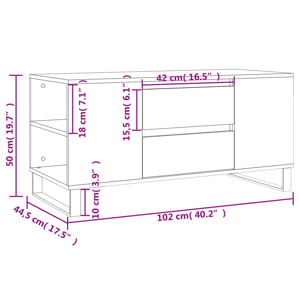 Coffee Table White 102x44.5x50 cm Engineered Wood