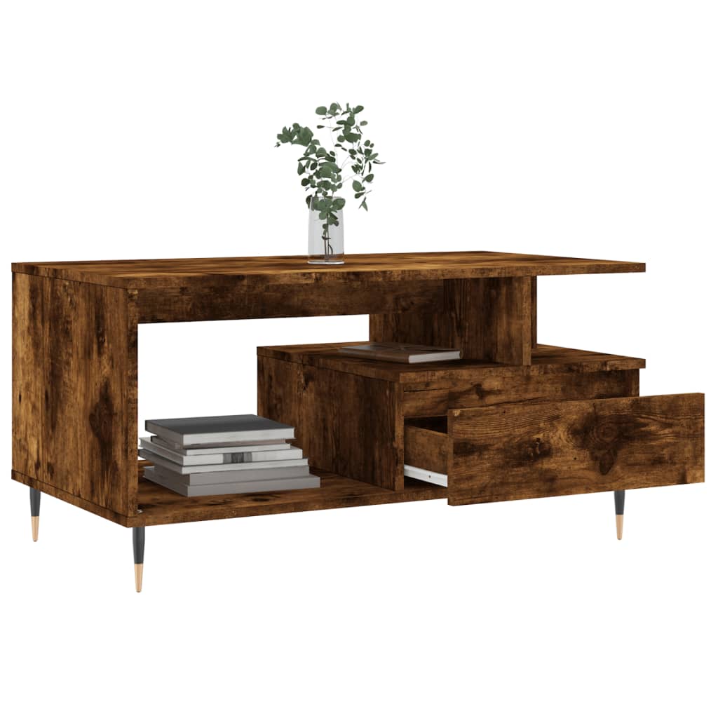 Coffee Table Smoked Oak 90x49x45 cm Engineered Wood