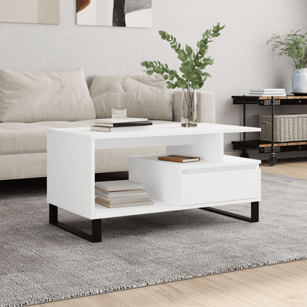 Coffee Table White 90x49x45 cm Engineered Wood