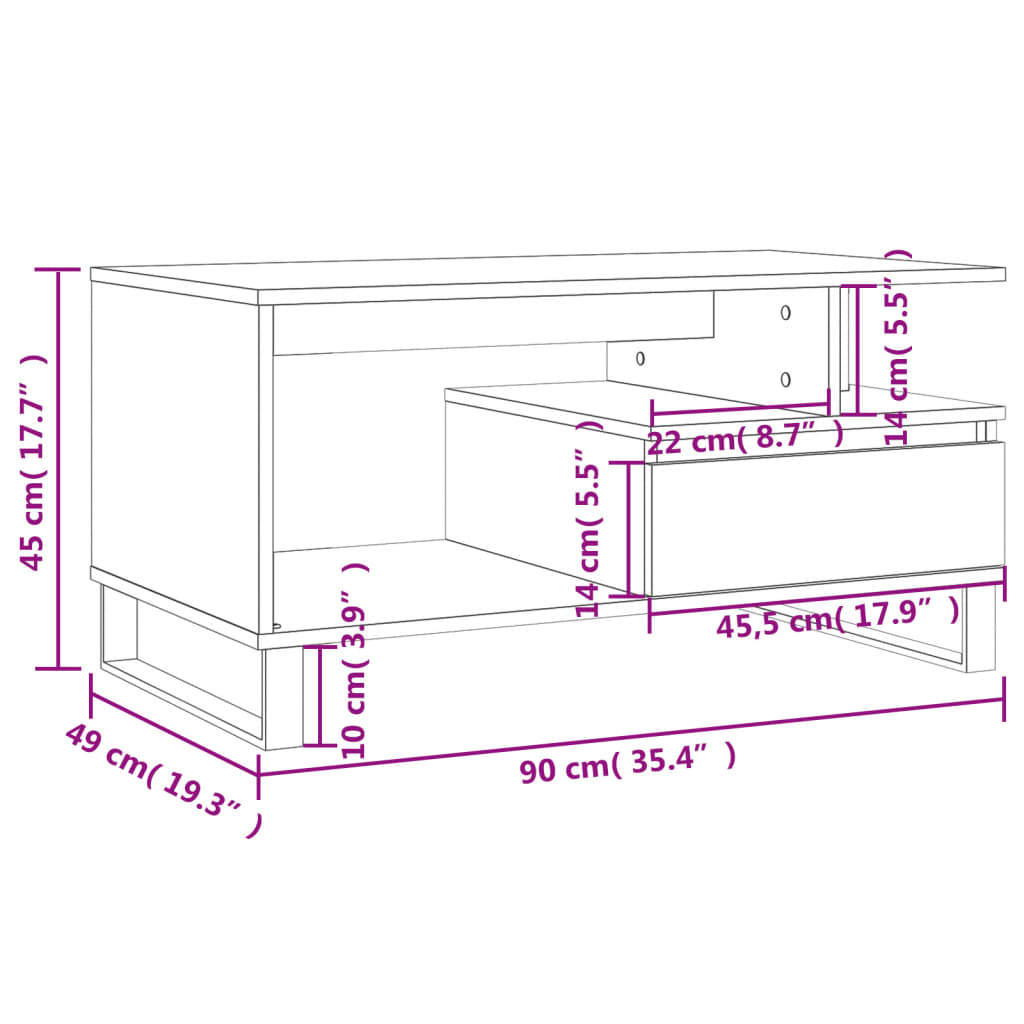 Coffee Table Sonoma Oak 90x49x45 cm Engineered Wood