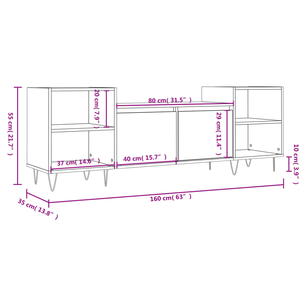 TV Cabinet White 160x35x55 cm Engineered Wood