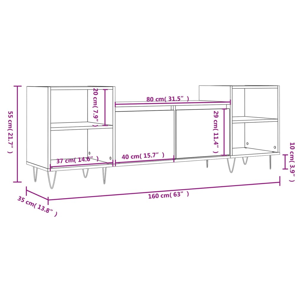 TV Cabinet Brown Oak 160x35x55 cm Engineered Wood