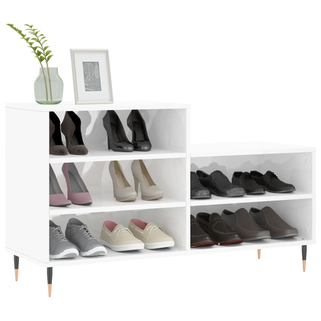 Shoe Cabinet High Gloss White 102x36x60 cm Engineered Wood