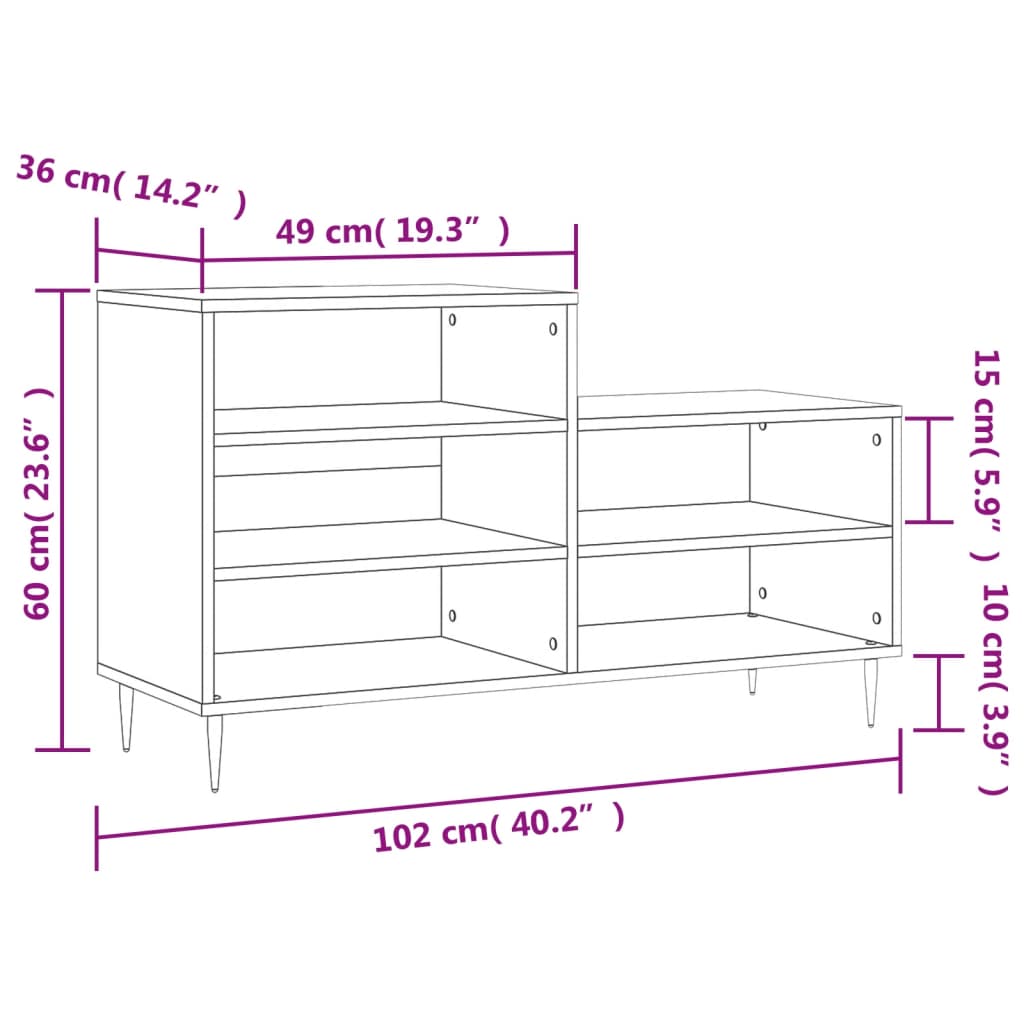 Shoe Cabinet High Gloss White 102x36x60 cm Engineered Wood