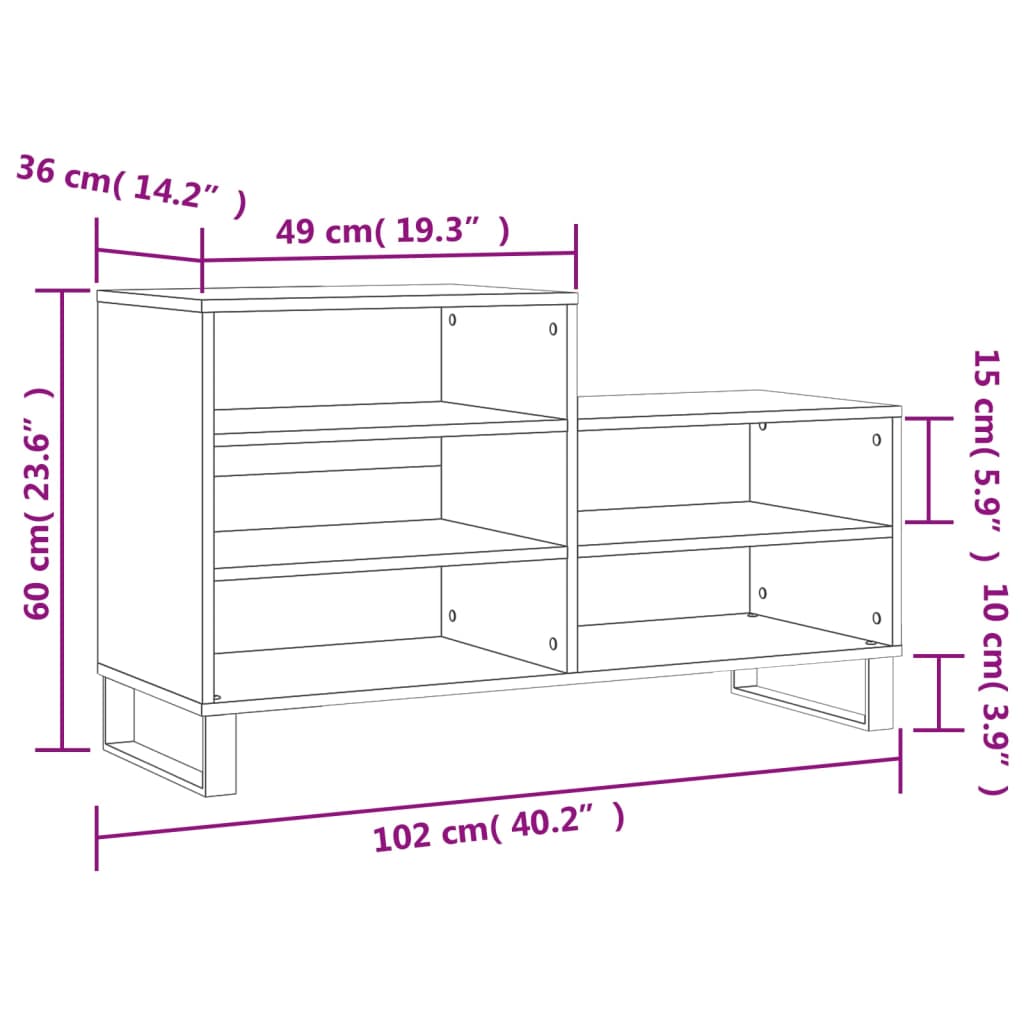 Shoe Cabinet High Gloss White 102x36x60 cm Engineered Wood