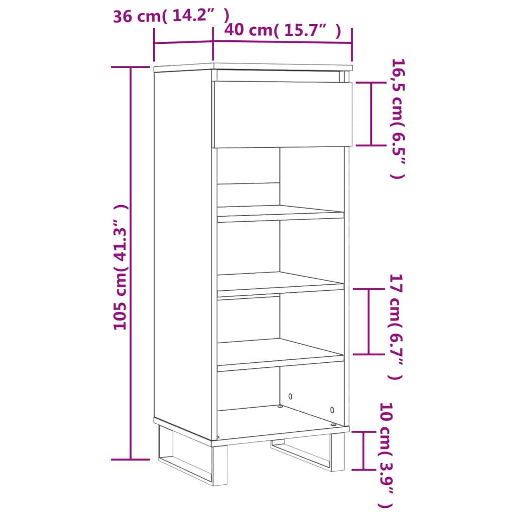 Shoe Cabinet Grey Sonoma 40x36x105 cm Engineered Wood