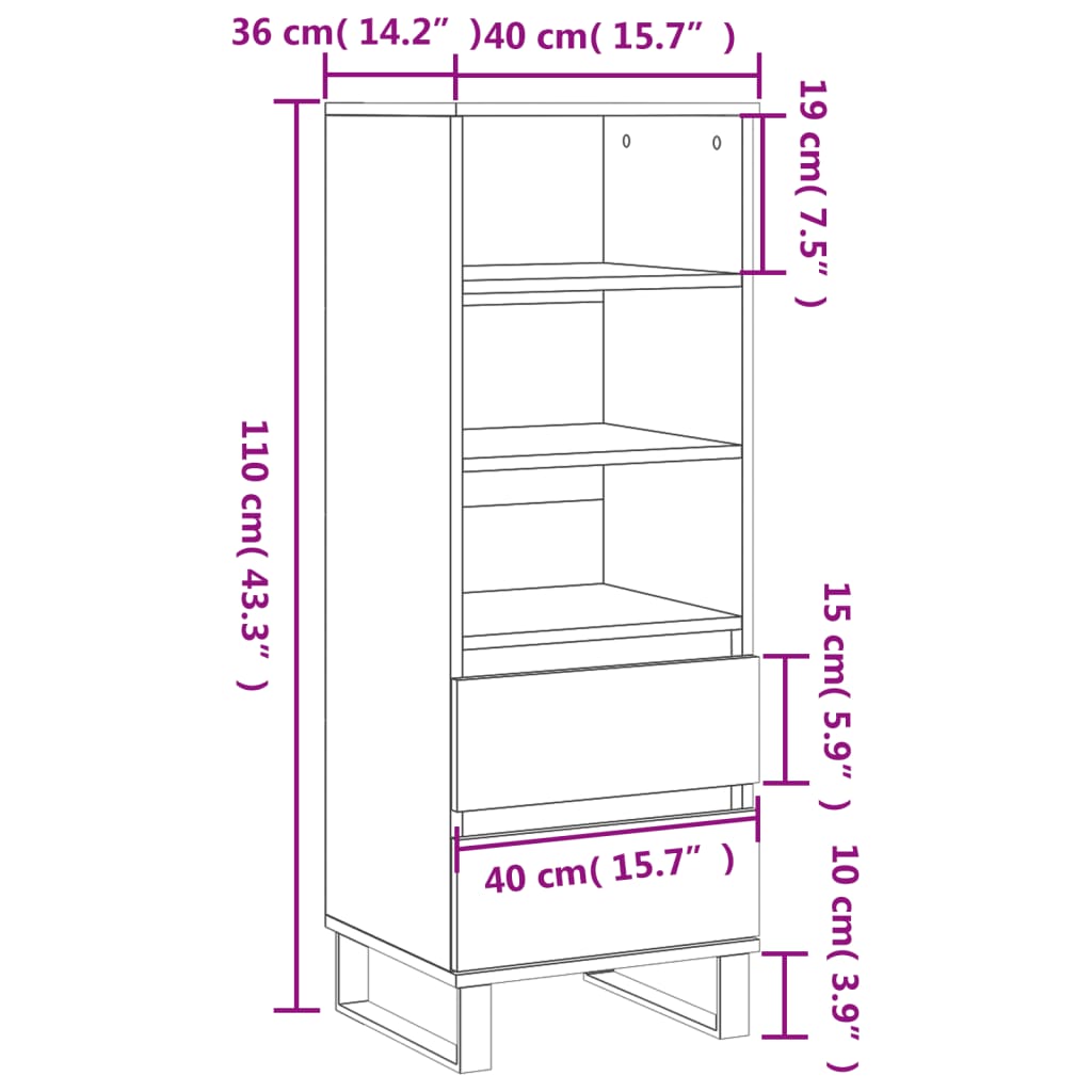 Highboard White 40x36x110 cm Engineered Wood