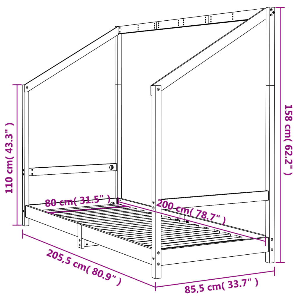 Kids Bed Frame 80x200 cm Solid Wood Pine