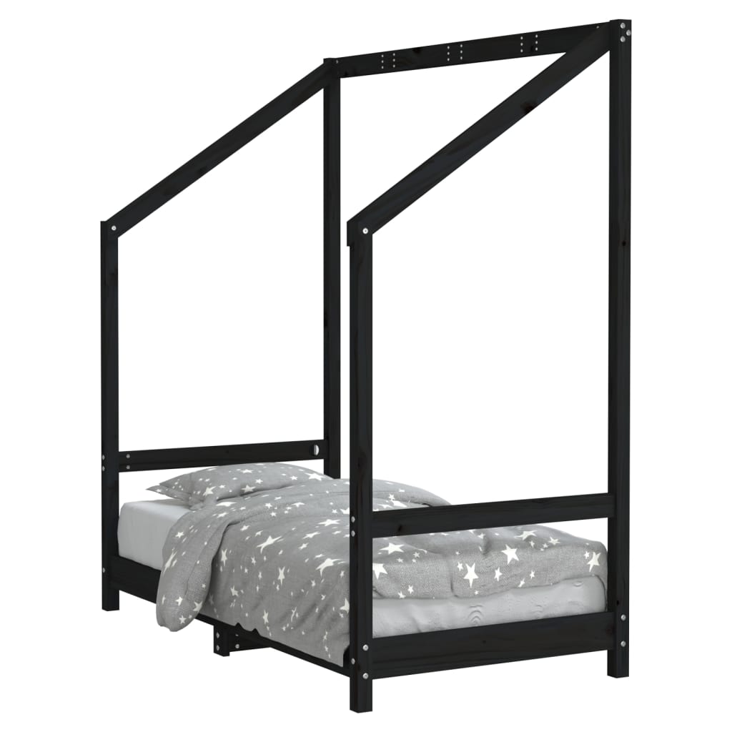 Kids Bed Frame Black 70x140 cm Solid Wood Pine