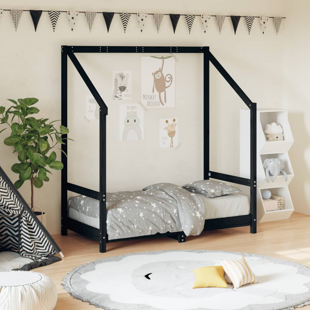 Kids Bed Frame Black 70x140 cm Solid Wood Pine