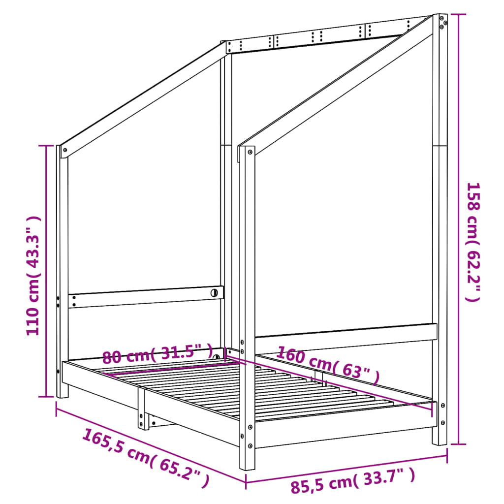 Kids Bed Frame White 80x160 cm Solid Wood Pine