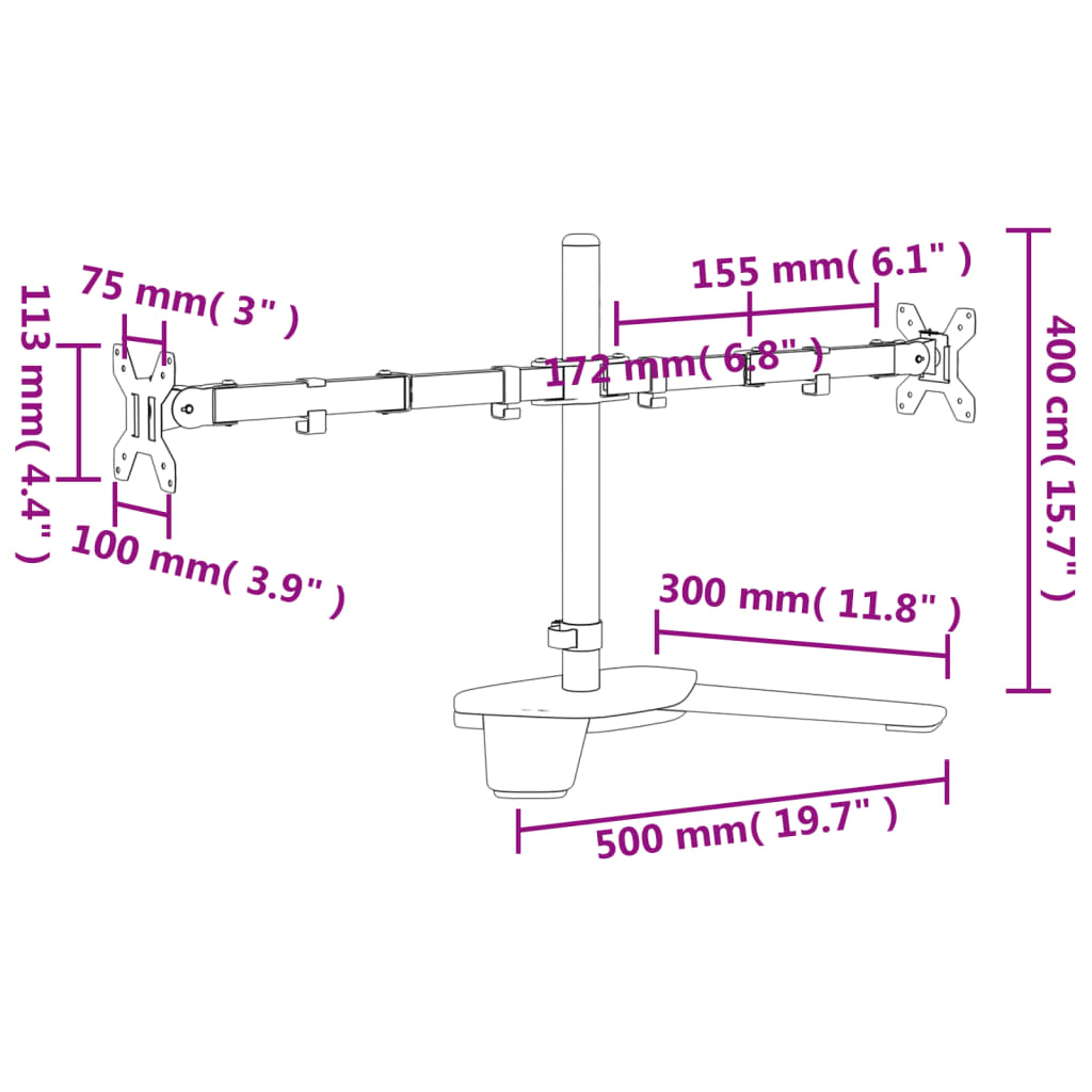 Dual Monitor Stand Black Steel VESA 75/100 mm