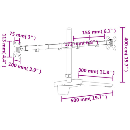 Dual Monitor Stand Black Steel VESA 75/100 mm