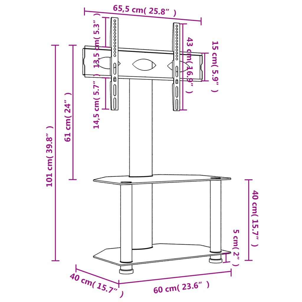 Corner TV Stand 2-Tiers for 32-70 Inch Black