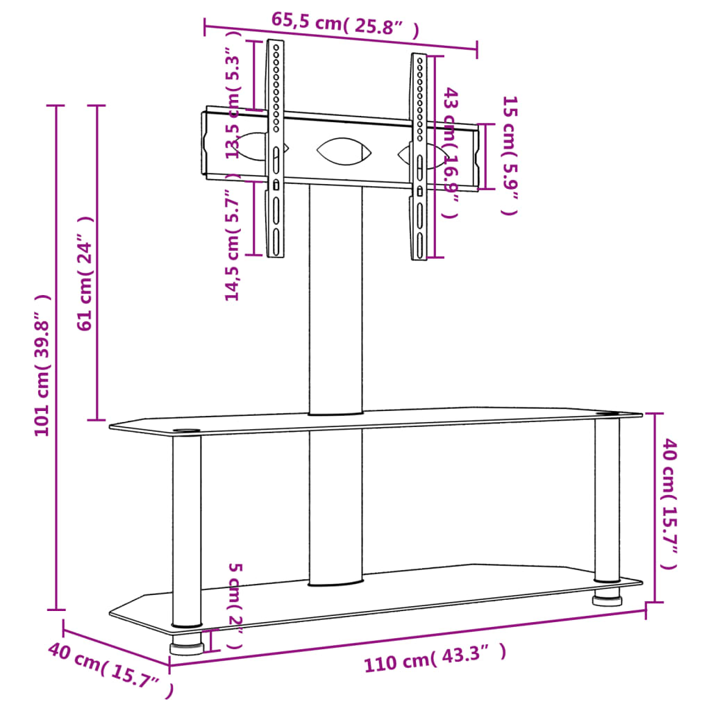 Corner TV Stand 2-Tiers for 32-70 Inch Black and Silver