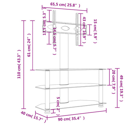 Corner TV Stand 3-Tiers for 32-70 Inch Black and Silver