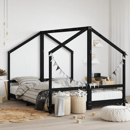 Kids Bed Frame Black 2x(80x200) cm Solid Wood Pine