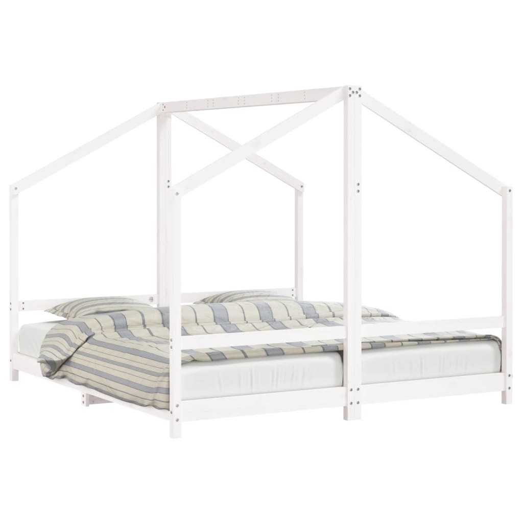 Kids Bed Frame White 2x(90x200) cm Solid Wood Pine